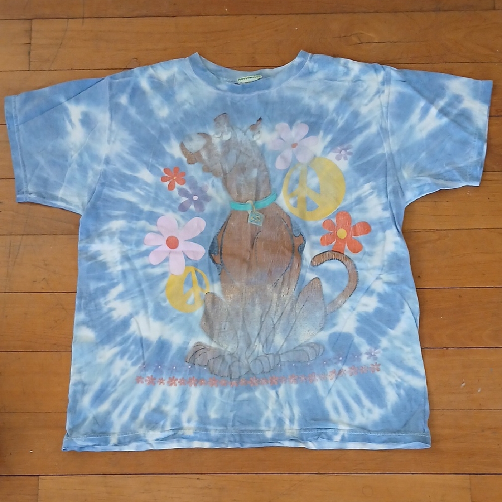 Blue Tie-Dye  Shirt with Cartoon Print